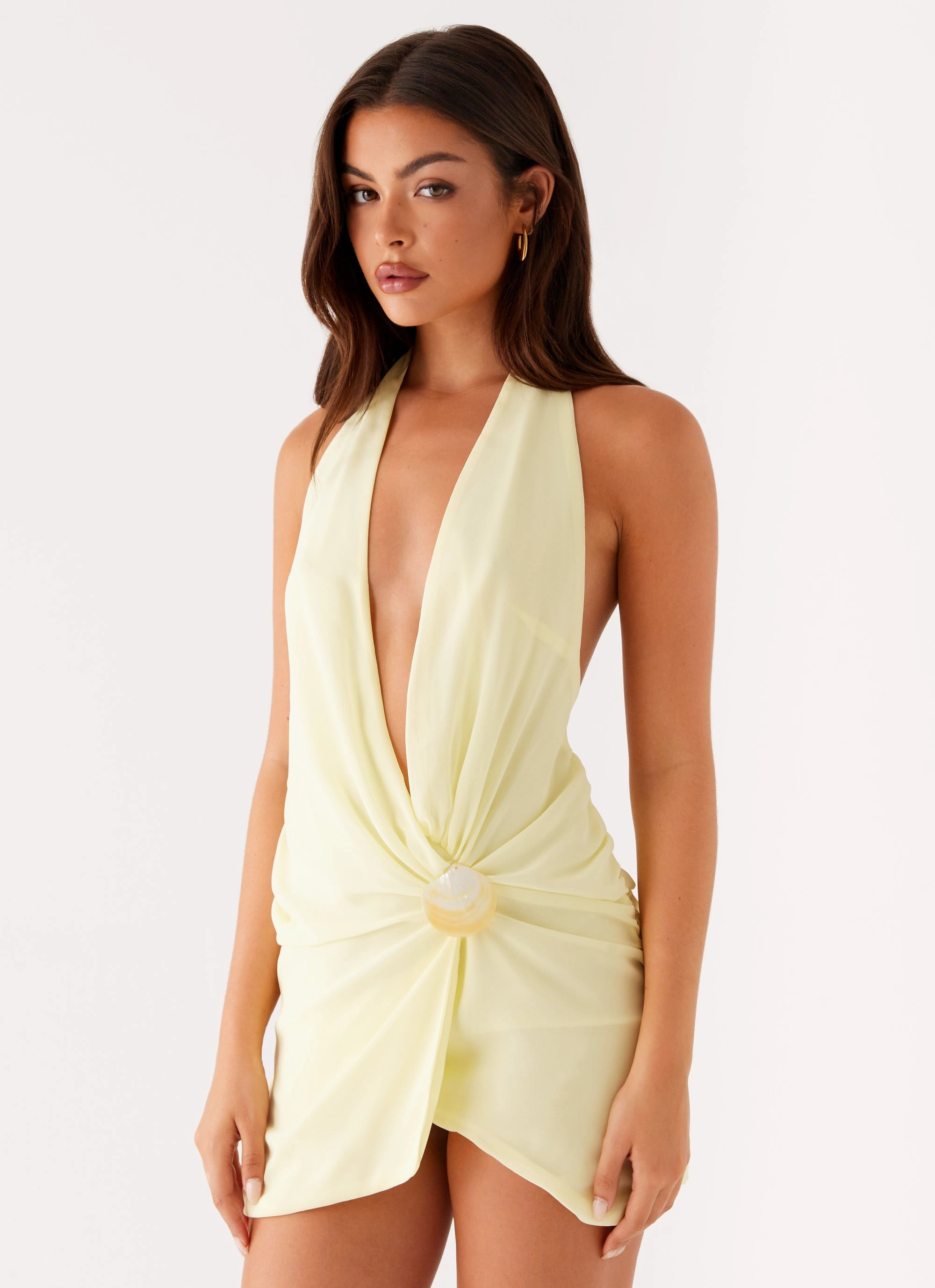 Eleanora Plunge Mini Dress - Yellow Casual chic dress