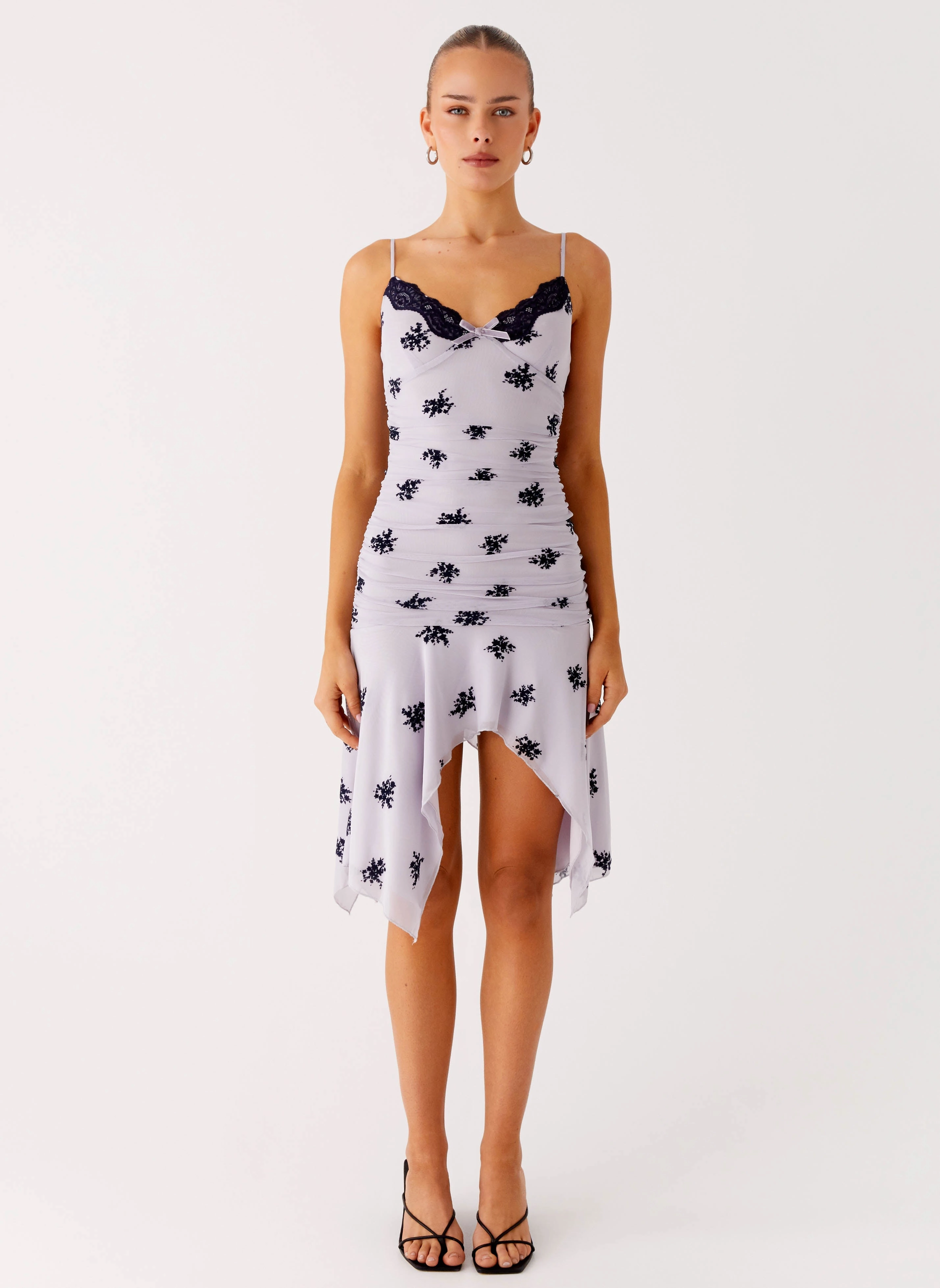 Romantic Soft Amor Flock Hanky Mini Dress - Lilac