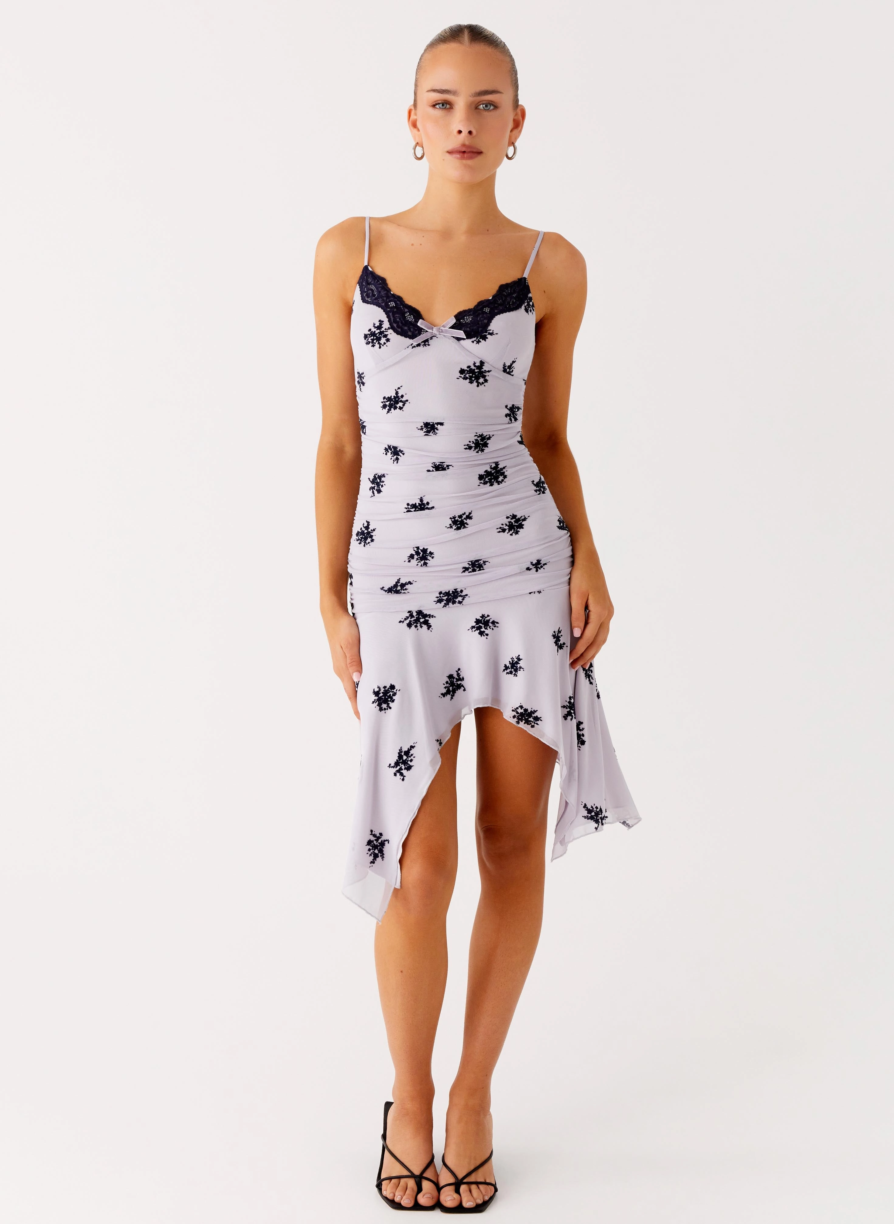 Amor Flock Hanky Mini Dress - Lilac Elegant Tailoring Neutral Look