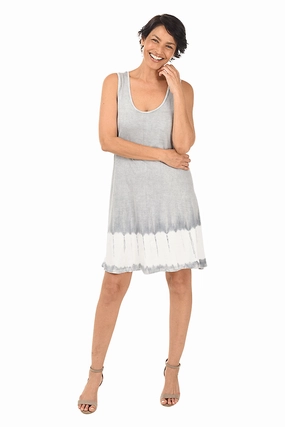 Grey Tie-Dye Border Sleeveless Dress Date-Night