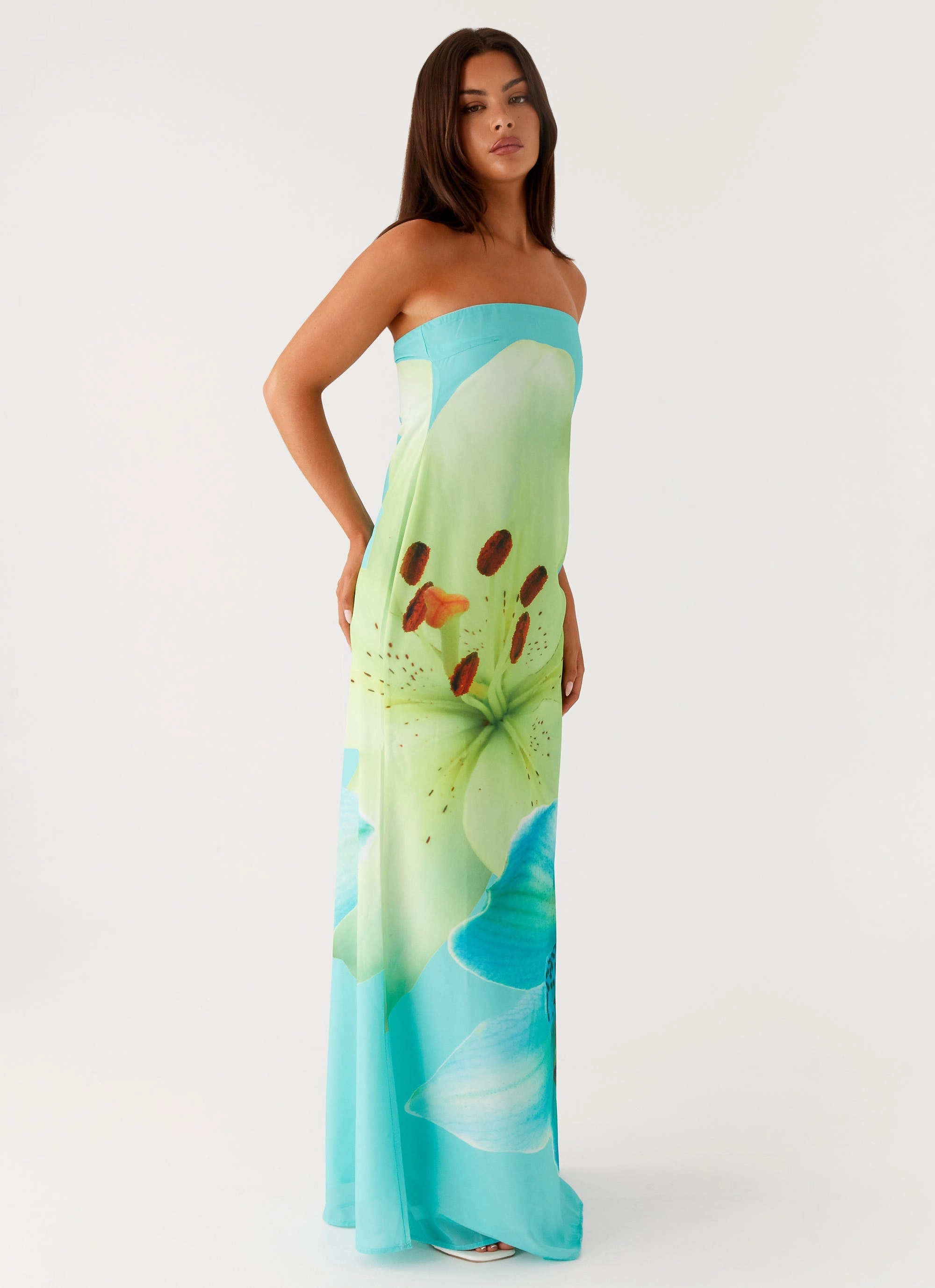 Darcy Maxi Dress - Turquoise Floral Sleek Drape