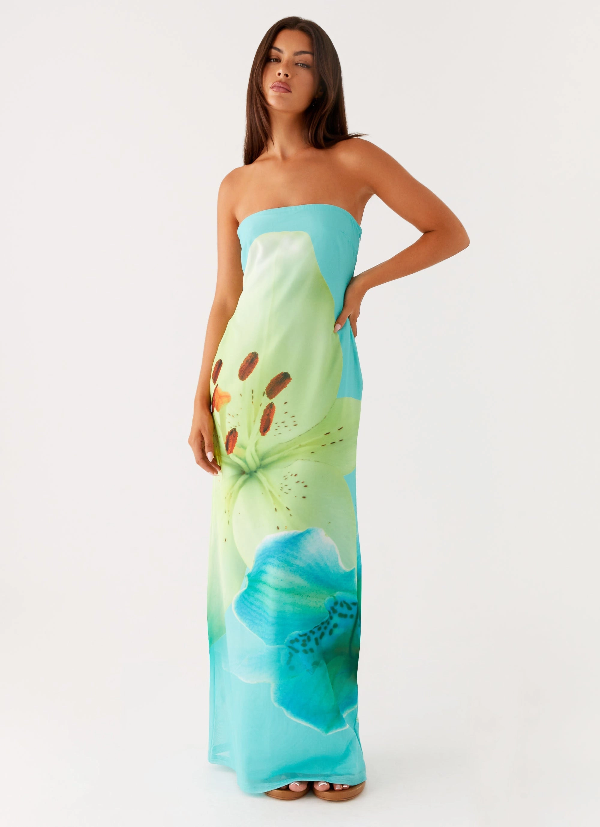 Darcy Maxi Dress - Turquoise Floral Dreamy Motion Classic Fit