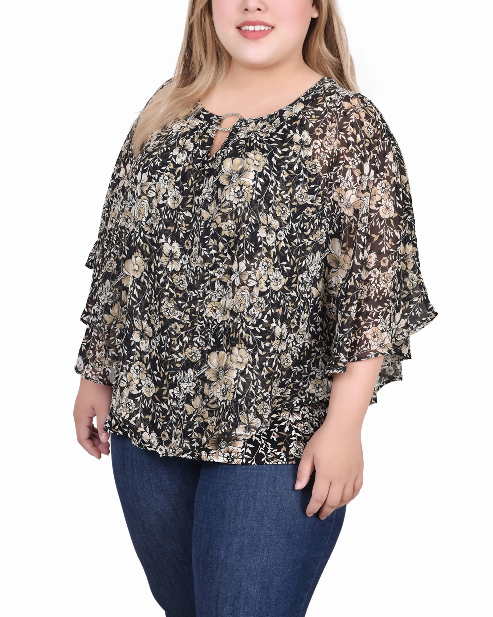 Plus Size Chiffon Poncho Top With Ring budget-friendly