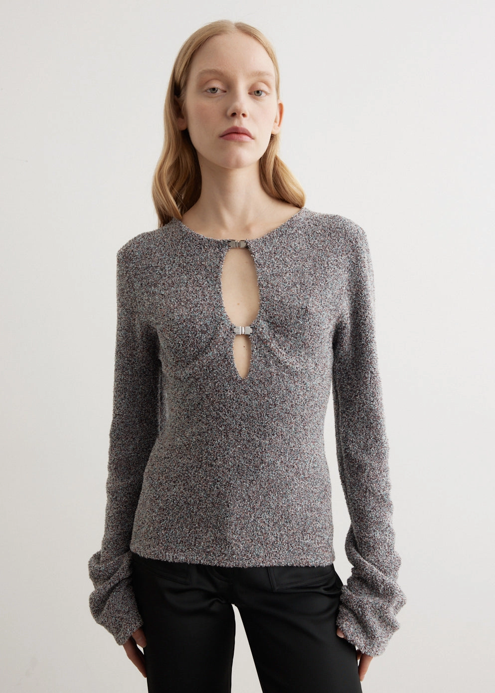 Contrast Trim Accent Knubby Fitted Jumper