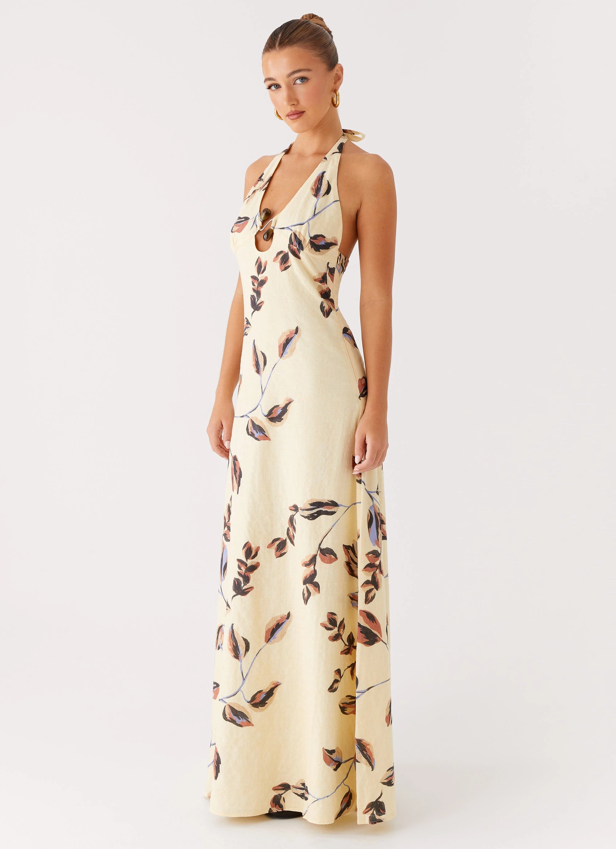 Elvina Halter Neck Maxi Dress - Buttercream Bliss Timeless fitted silhouette Classic Tailoring