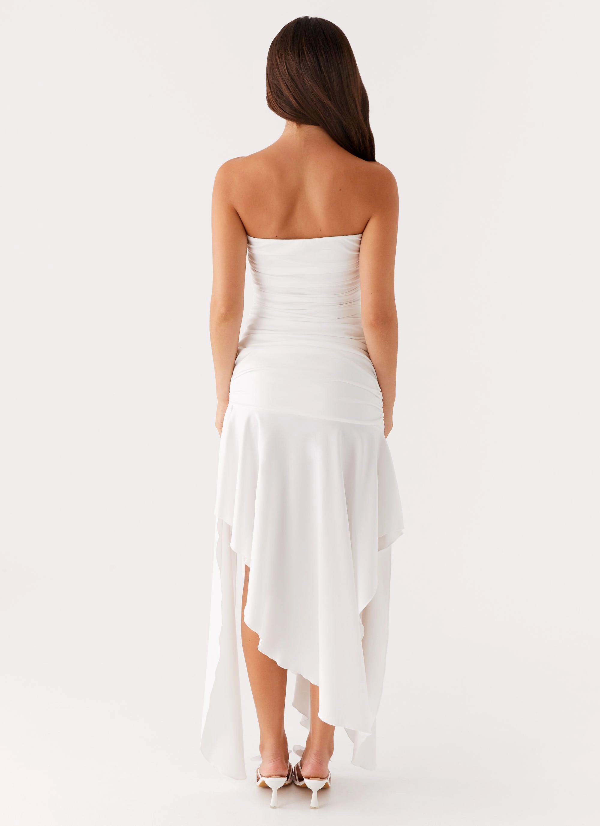 Velvet-Sleeve Ora Strapless Maxi Dress - White