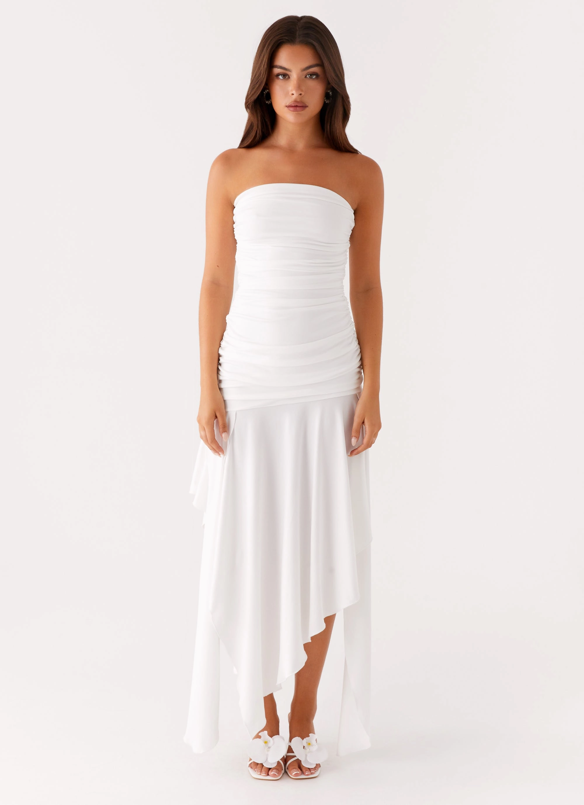 Ora Strapless Maxi Dress - White Mermaid-Hem Stretch Fabric