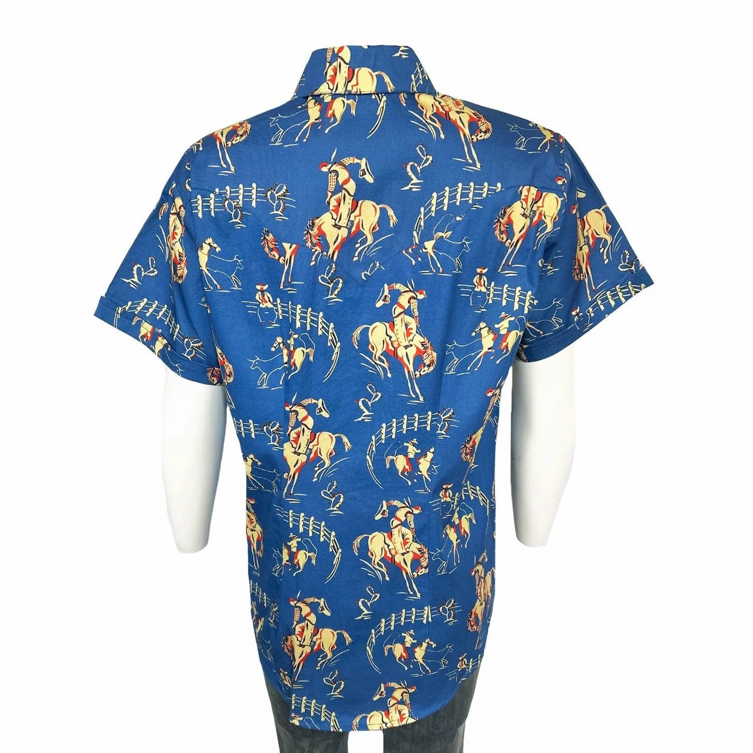 Wedding guest Breathable back panel Rockmount Womens Vintage Bronc Print Blue 100% Cotton S/S Shirt