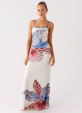 Flattering Shape Chic and Cozy Wear Everett Maxi Dress - White Sea Bloom