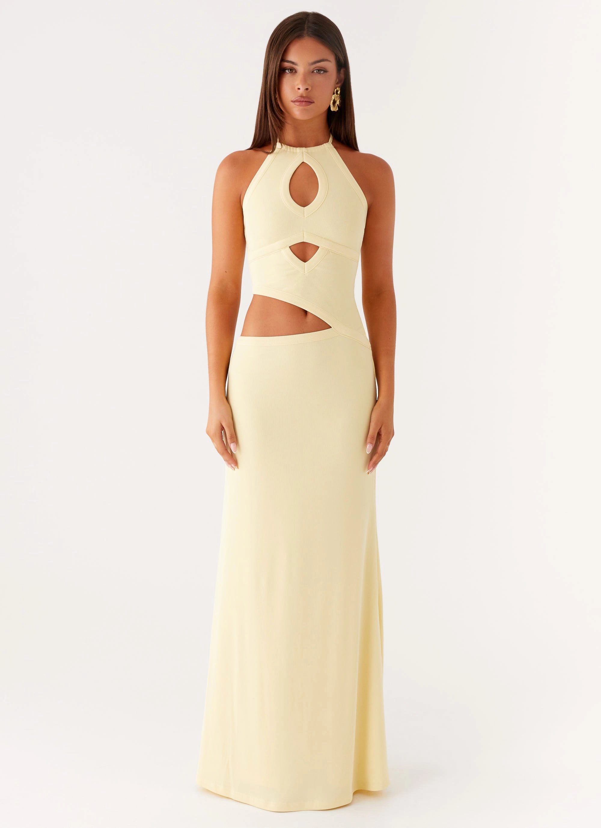 Lanah Cut Out Maxi Dress - Yellow Relaxed and Elegant