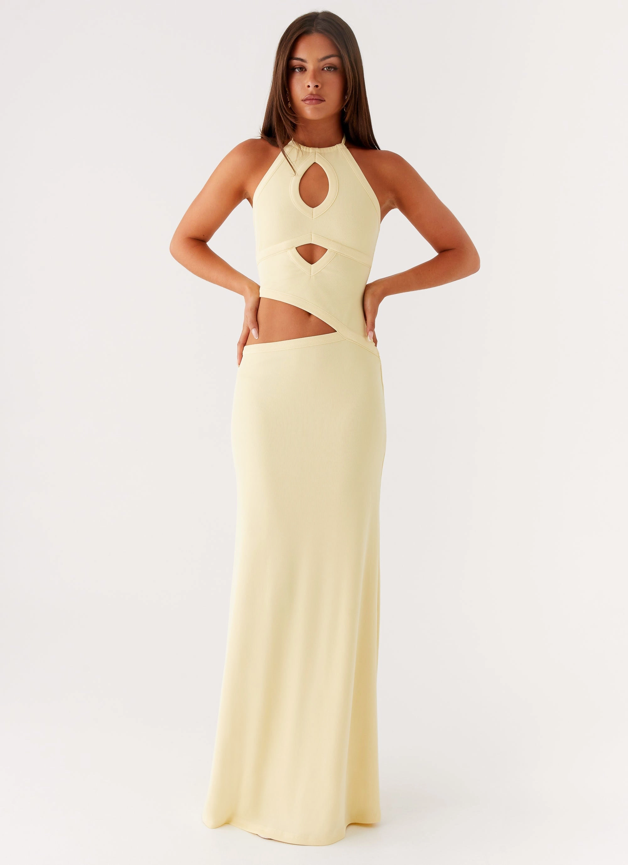 Lanah Cut Out Maxi Dress - Yellow Raglan-Sleeve Tasteful Detail