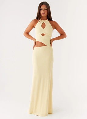 Lanah Cut Out Maxi Dress - Yellow Raglan-Sleeve Tasteful Detail