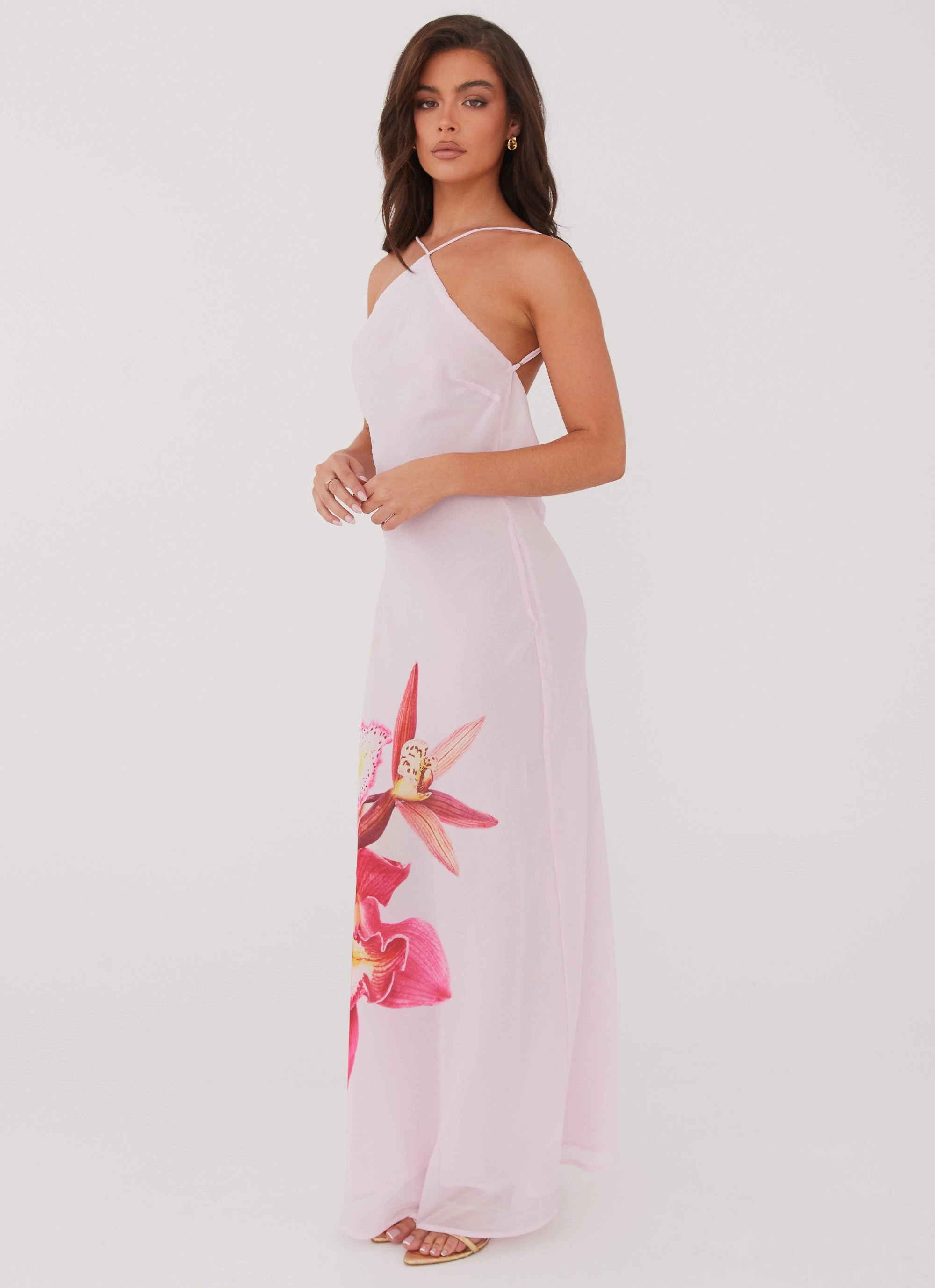 Blossom Hearts Maxi Dress - Pink Peony Cute Touch Satin Finish