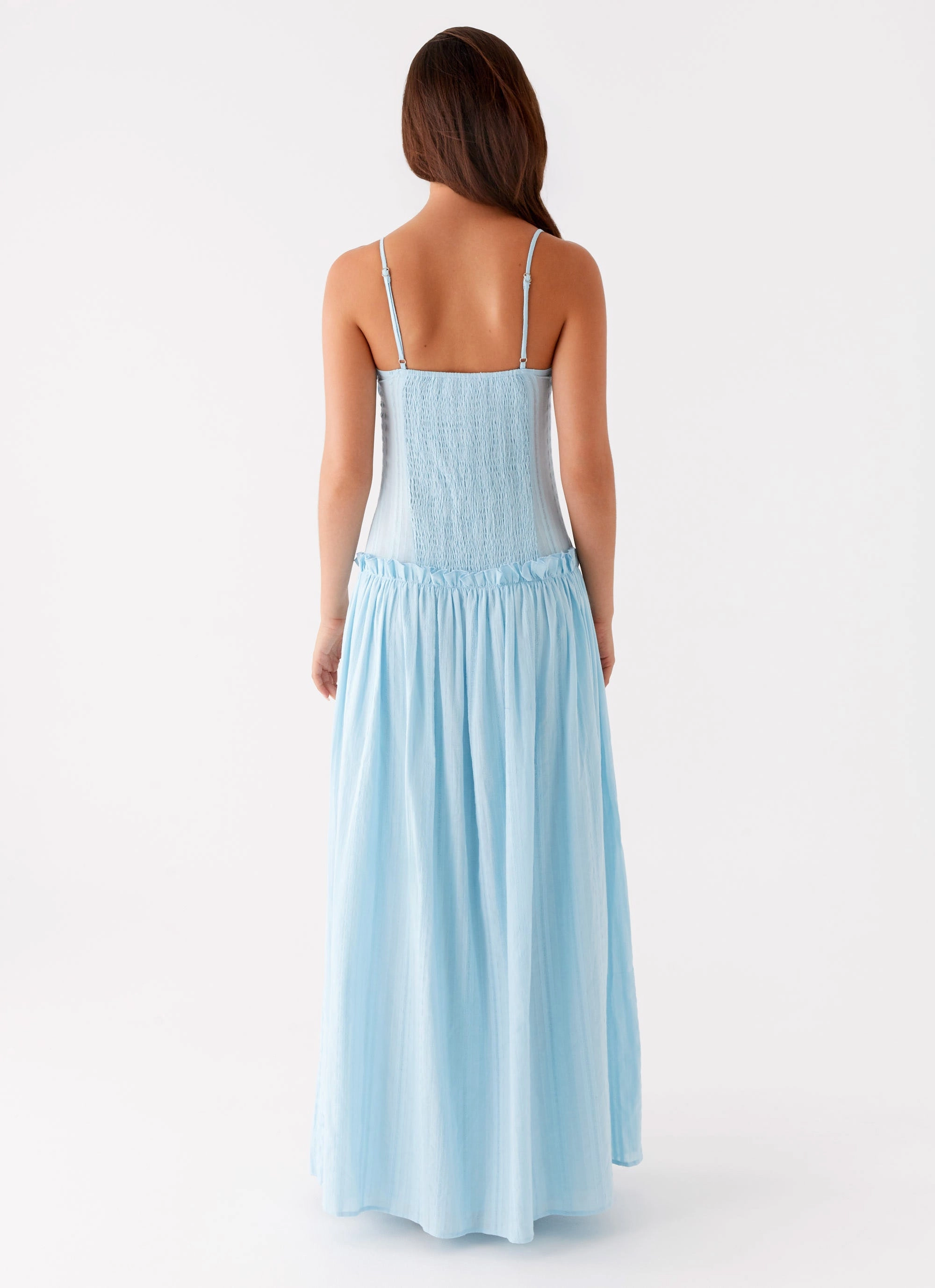Jacinda Drop Waist Maxi Dress - Blue Cozy Silhouette