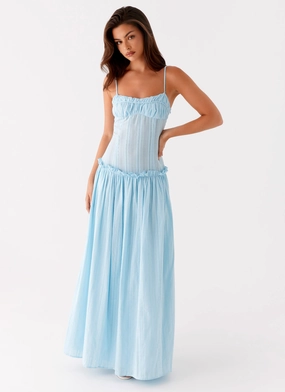 Jacinda Drop Waist Maxi Dress - Blue Fresh Flow