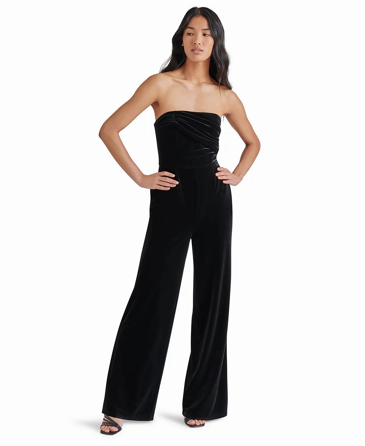 Swanilda Velvet Jumpsuit in Black Comfortable Layer Buckle-Detail