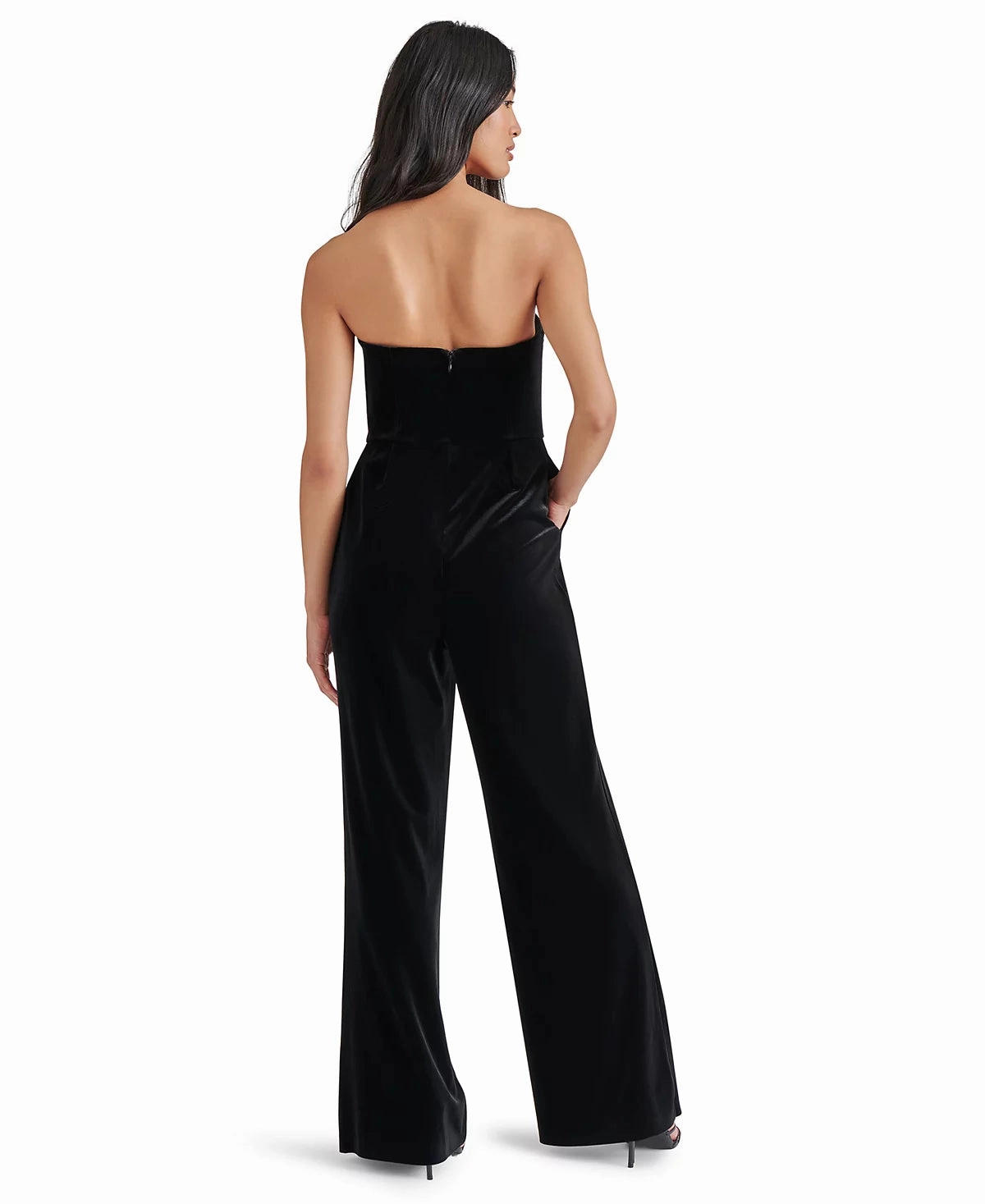 Soft Tone Smart and Polished Swanilda Velvet Jumpsuit in Black
