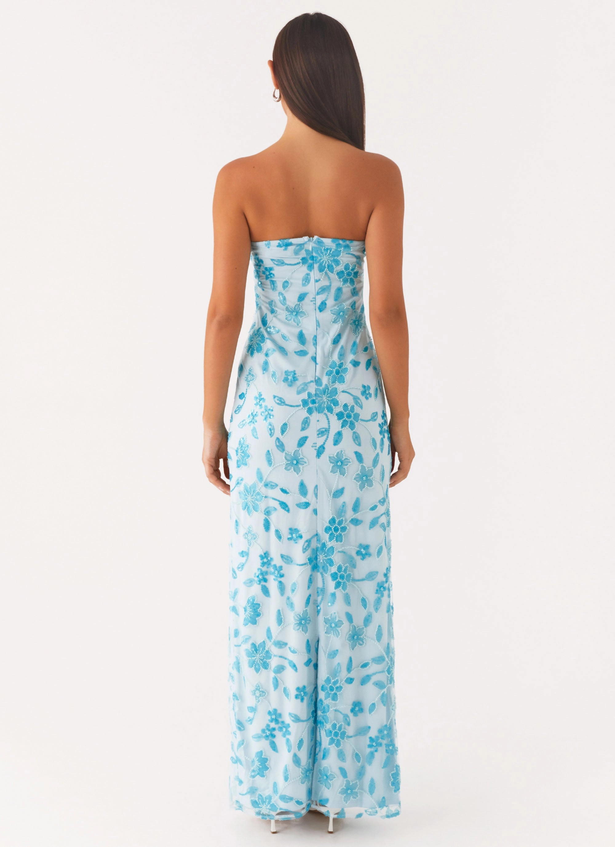 Silky Shine Soft Silhouette Prism Beaded Maxi Dress - Blue