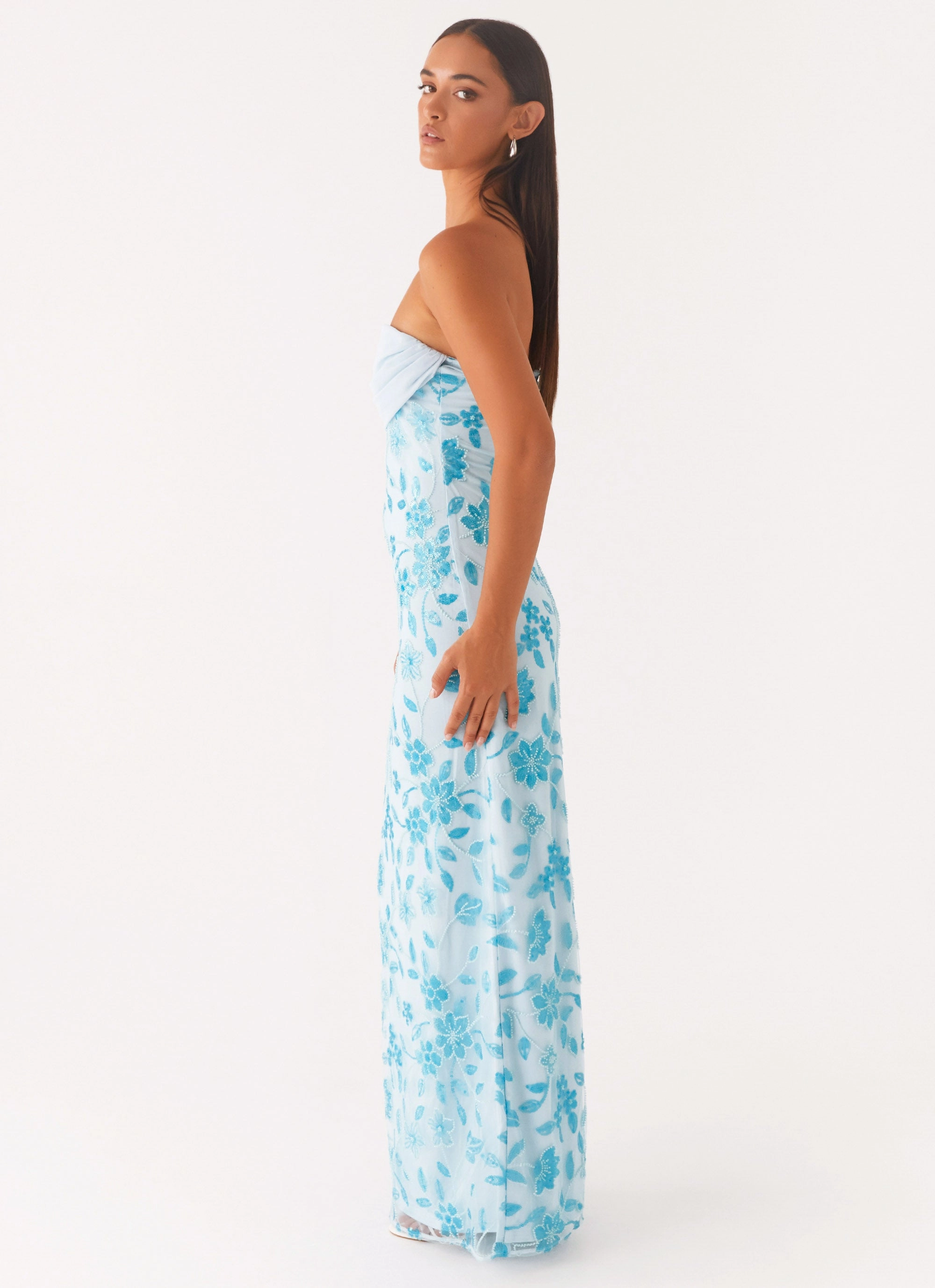 Cozy Wearable Artistic Flair Prism Beaded Maxi Dress - Blue