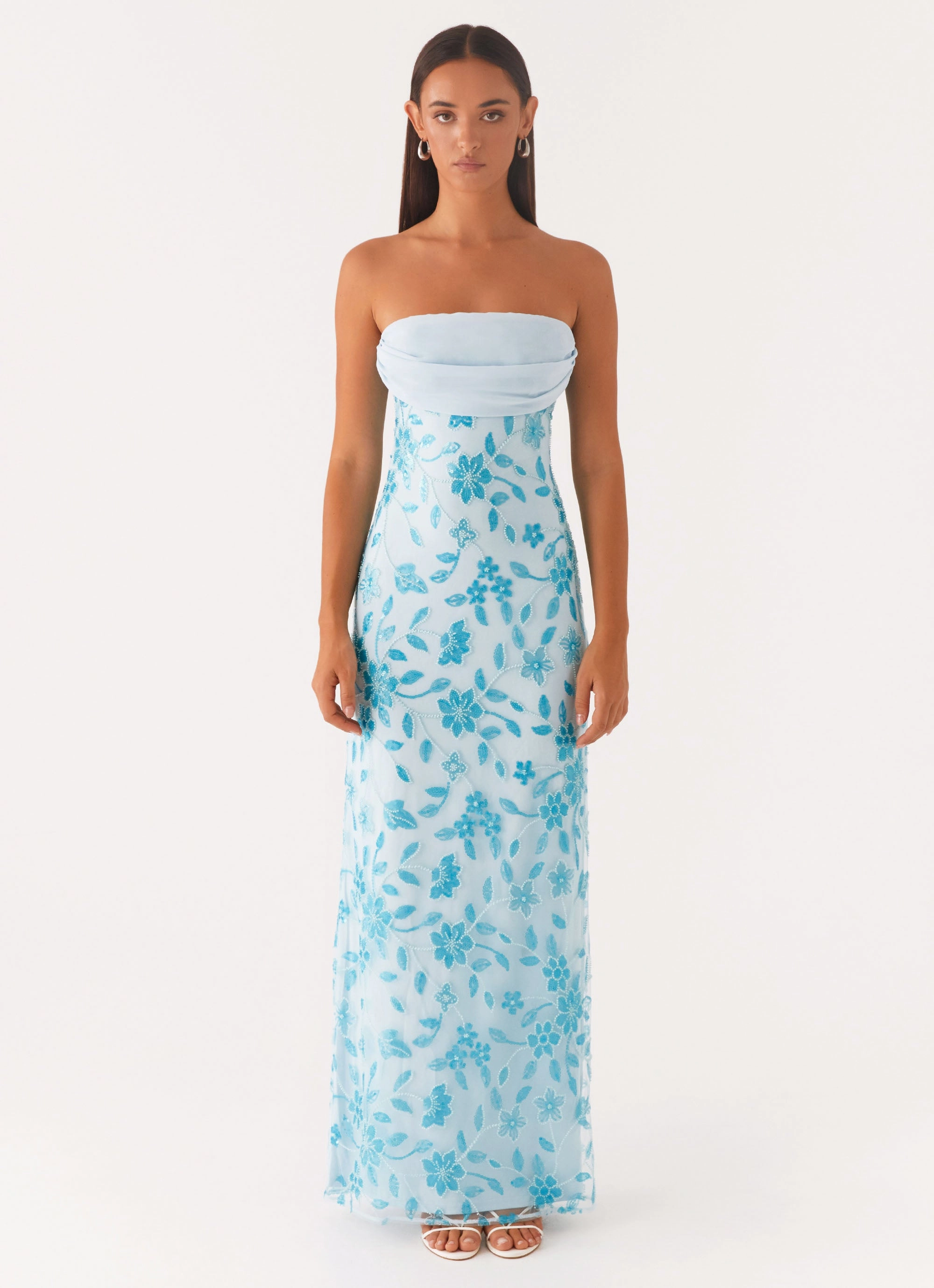 Flowing Texture Prism Beaded Maxi Dress - Blue