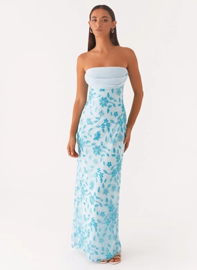 Prism Beaded Maxi Dress - Blue Layered-Sleeve