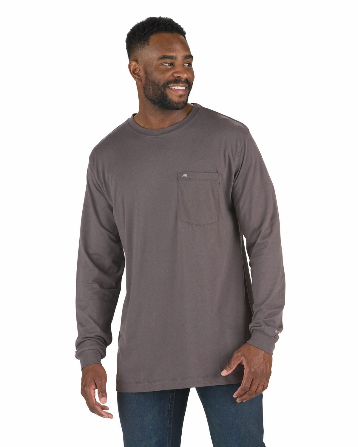 Berne Mens Slate Cotton Blend Lightweight Performance Tee L/S Urban Style Laser Cut Edge Detail