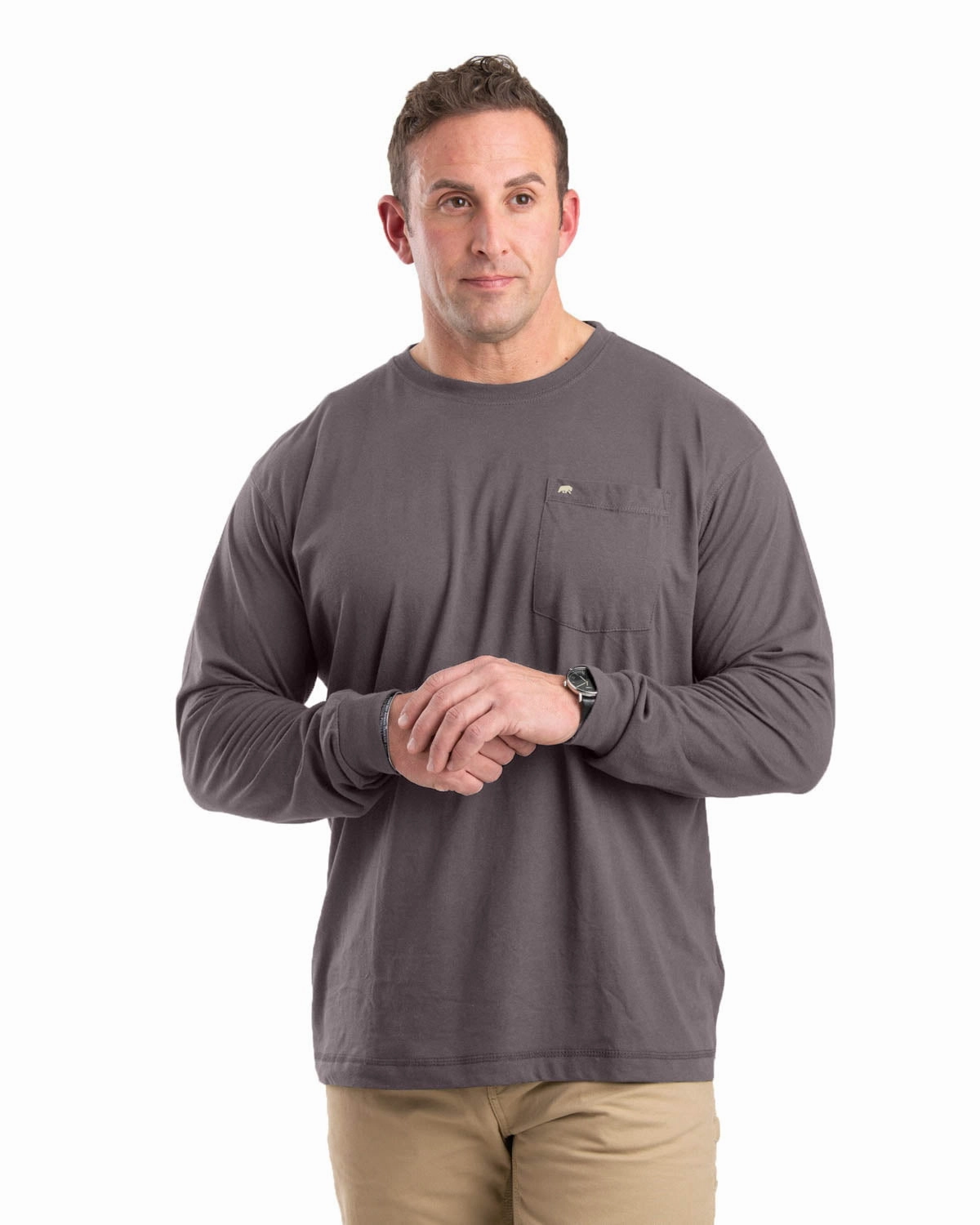 Berne Mens Slate Cotton Blend Lightweight Performance Tee L/S Everyday Essential