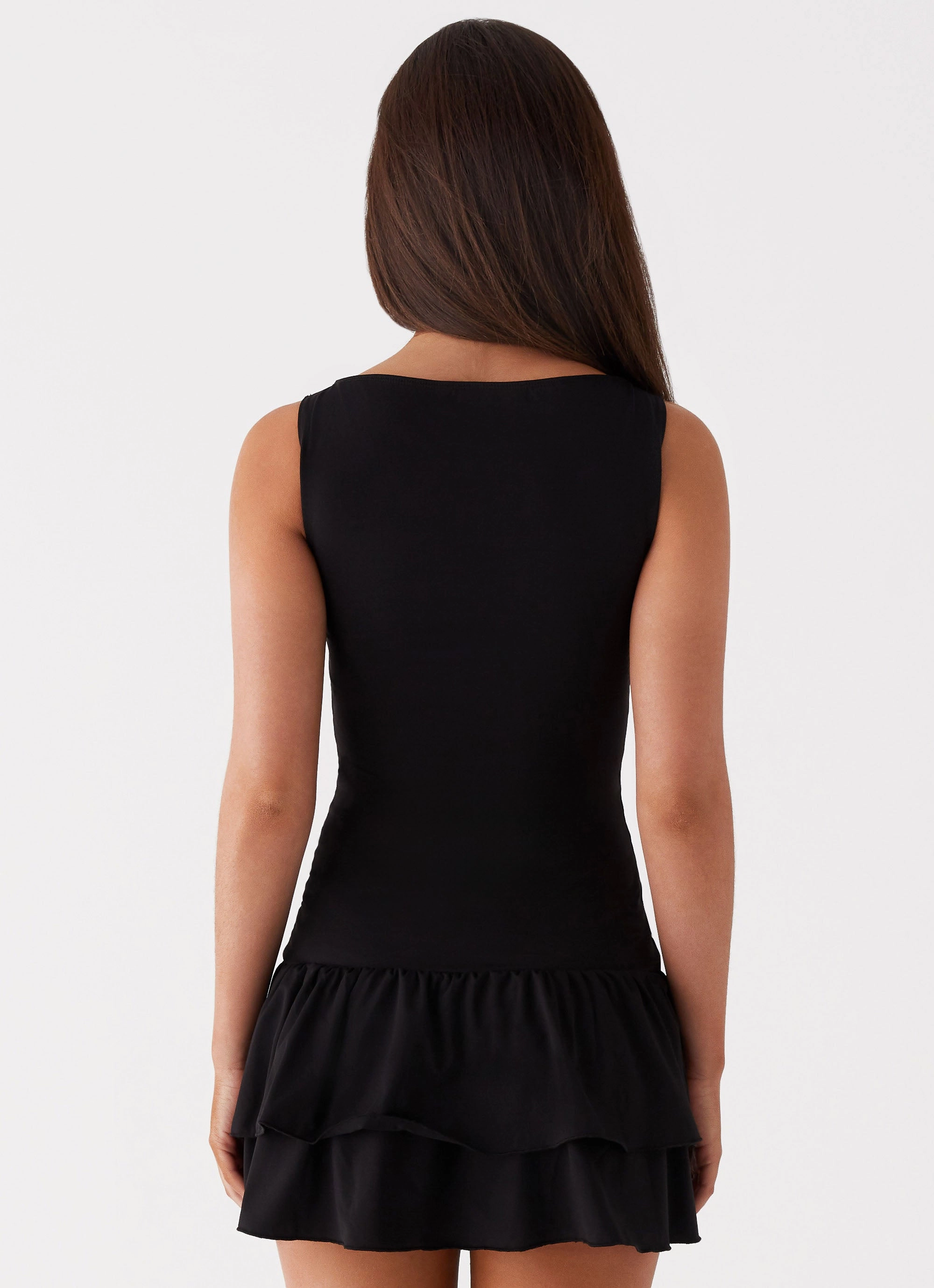 Rhiannon Frill Mini Dress - Black Evening Classic
