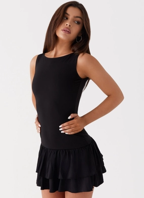 Comfortable Layer Timeless Look Rhiannon Frill Mini Dress - Black