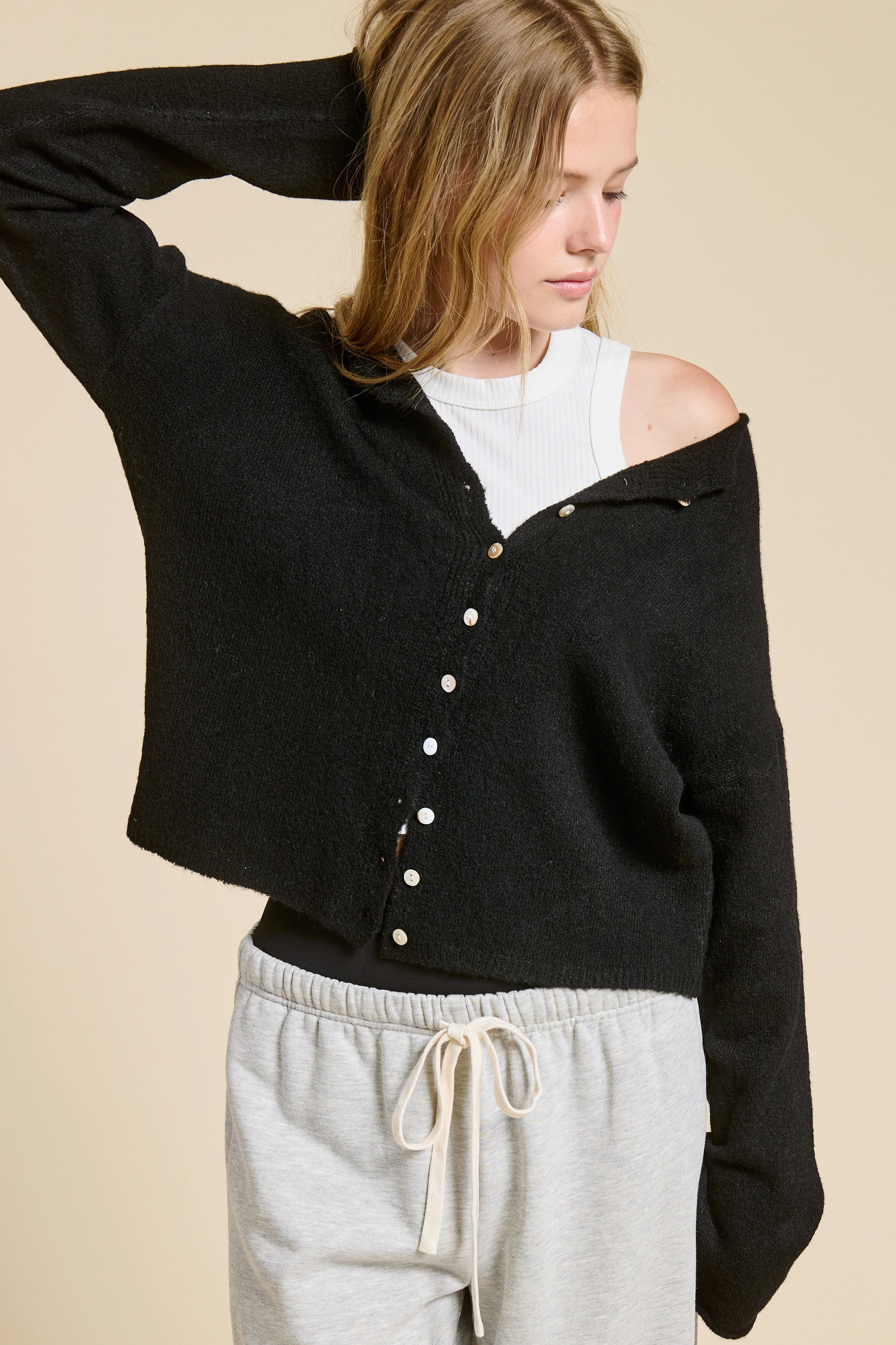 Soft and Stylish Elise Button Down Cardigan - Black