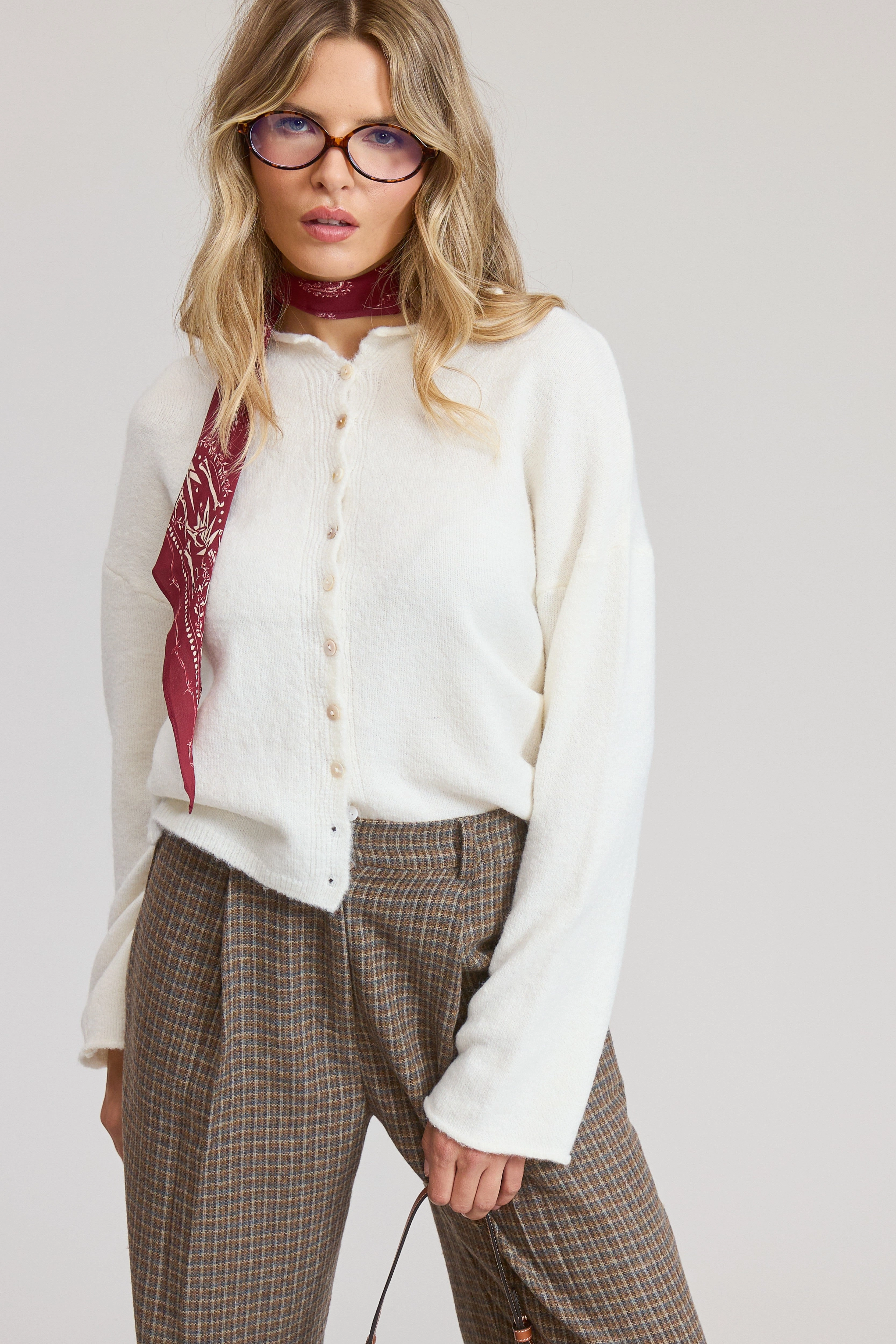 Elise Button Down Cardigan - Ivory Fade Resistant Finish