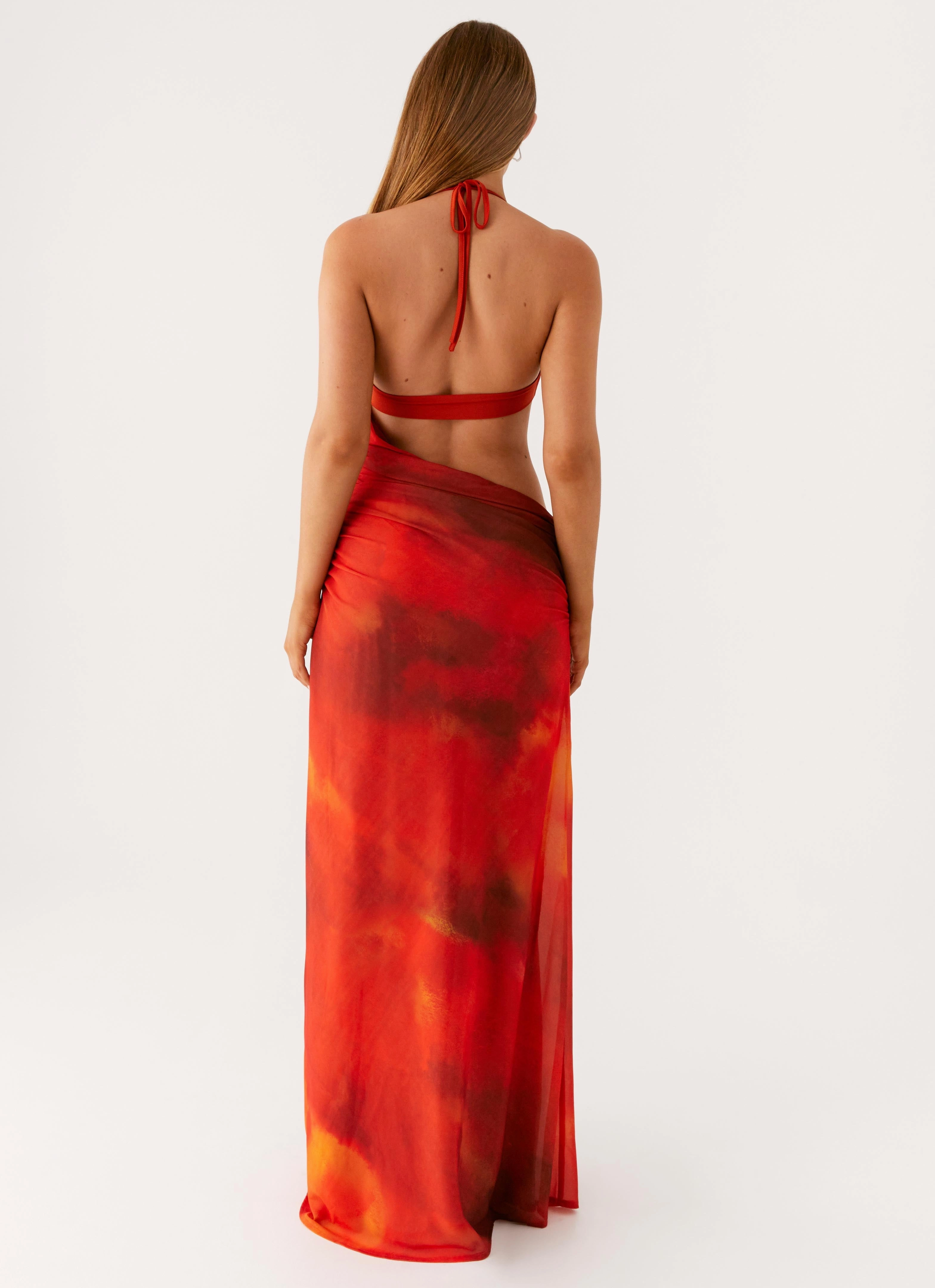 Refined Simplicity Satin Fabric Elixis Maxi Dress - Scarlet Blur