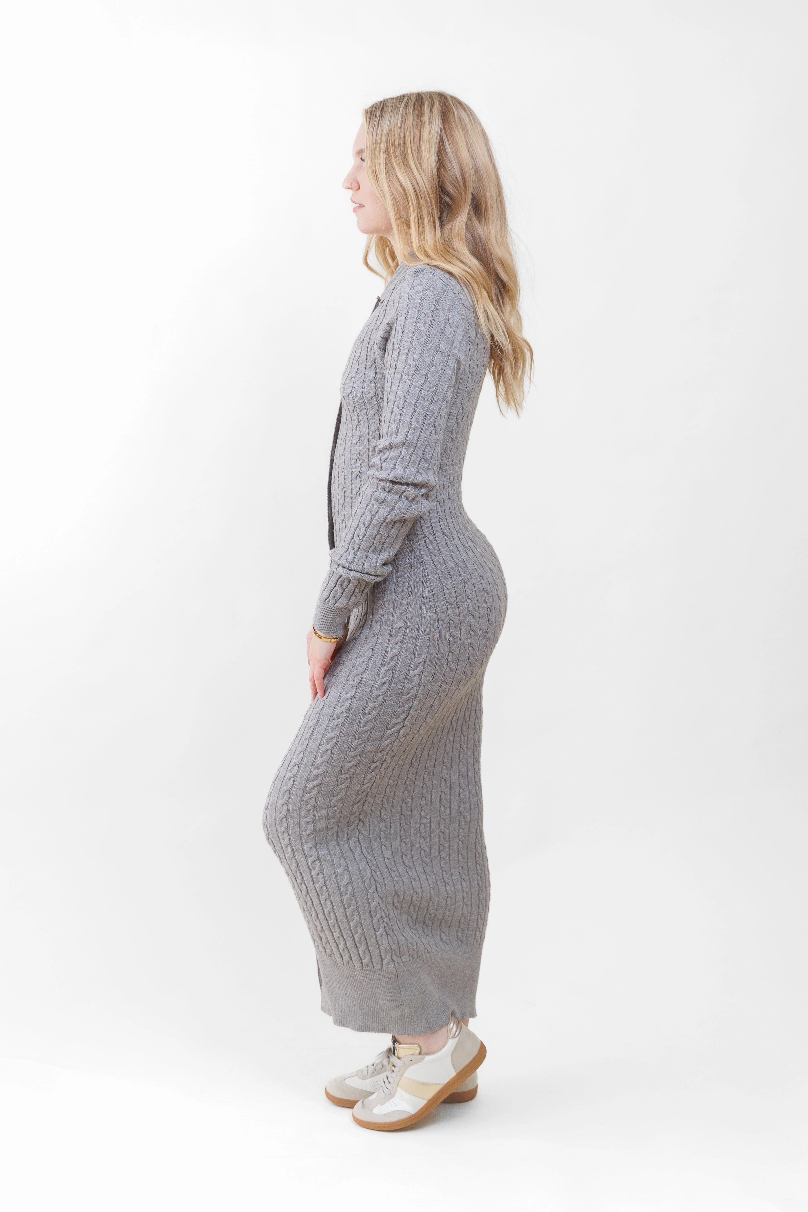 SustainableCotton Timeless Beauty ELLIE CABLE KNIT MIDI DRESS