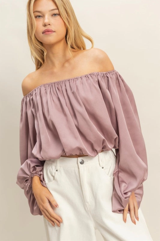 Anti Pill Surface Ellie Elegant Off-shoulder Blouse With Balloon Sleeves