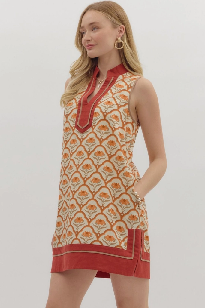 LightweightMaterial Eloise Geo Print Mini Dress in Ecru