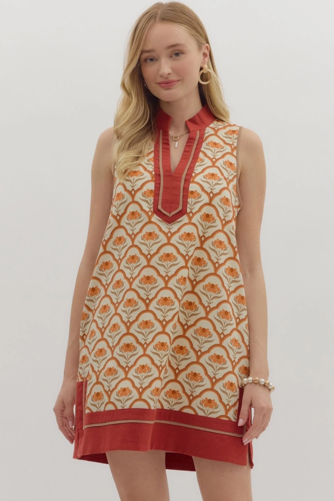 Eloise Geo Print Mini Dress in Ecru Fringe-Detail City Ready