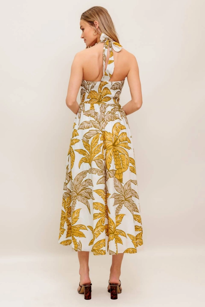 Smart and Elegant Elsie Tropical Halter Maxi Dress