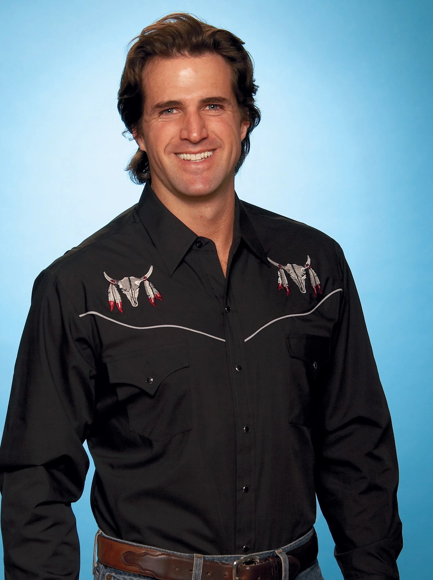 Ely & Walker Mens Skull Black Western Shirt L/S Poly/Cotton Neutral Tones Conference Appropriate