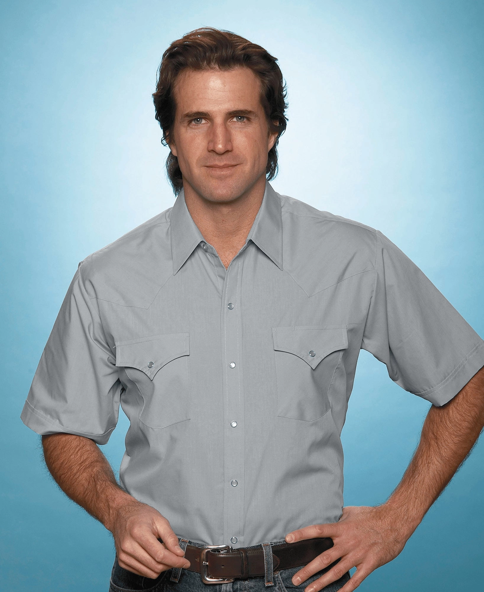 Holiday Gift Embroidered Logo Ely & Walker Mens Solid Gray Western Shirt S/S Poly/Cotton Tall