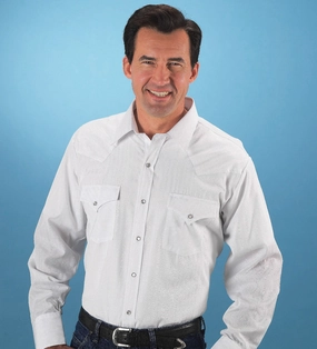 Clean Edge Trim Ely & Walker Mens Tone on Tone White Western Shirt L/S Poly/Cotton Big