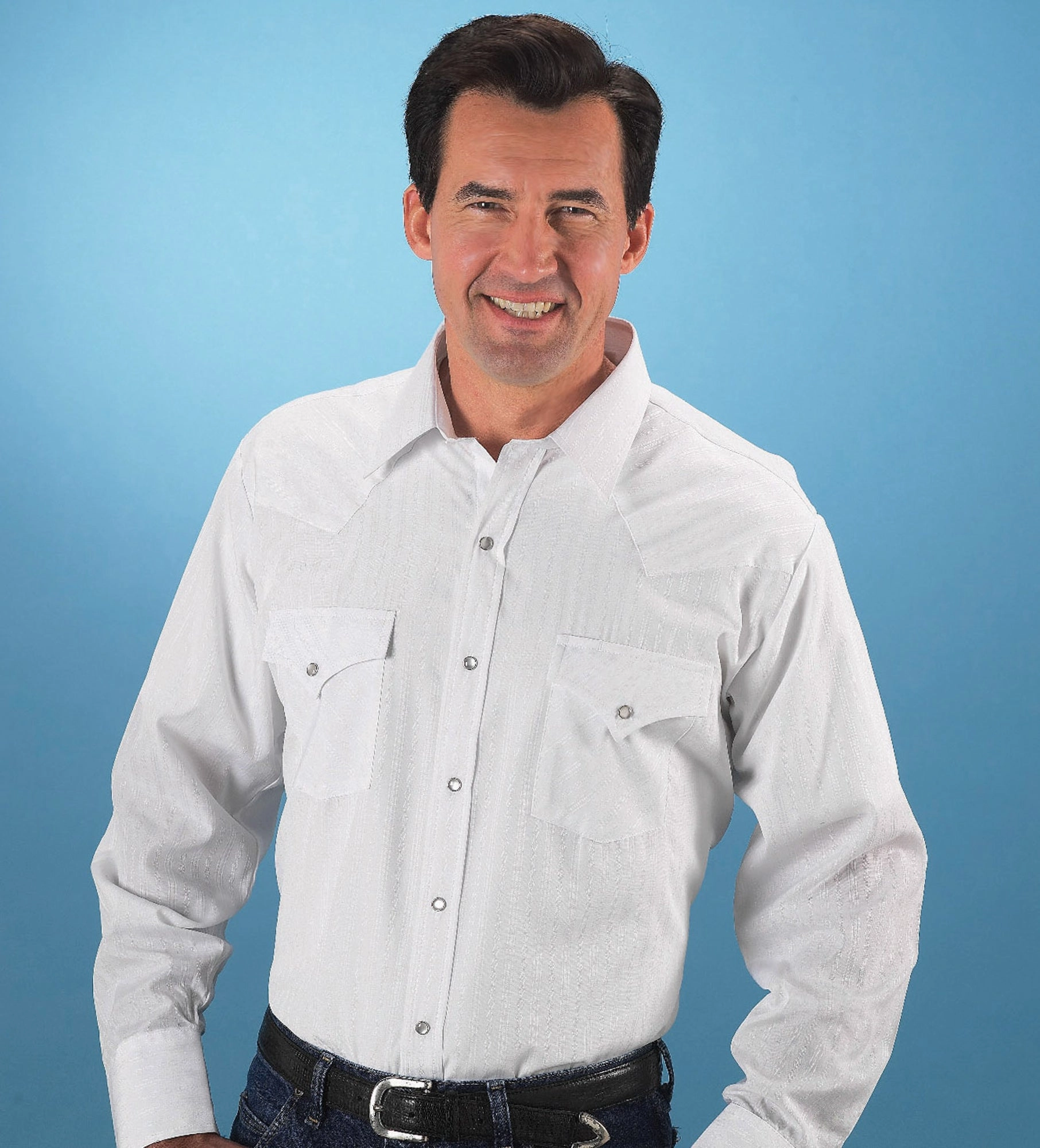 Ely & Walker Mens Tone on Tone White Western Shirt L/S Poly/Cotton Sophisticated Look Workwear Style