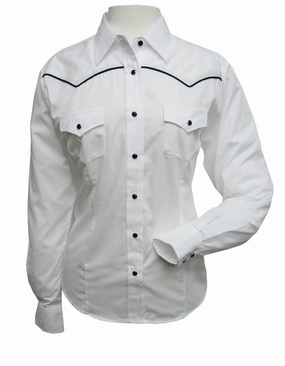 Fitted Silhouette Double Needle Hemming Ely & Walker Womens Solid White Western Shirt L/S Poly/Cotton