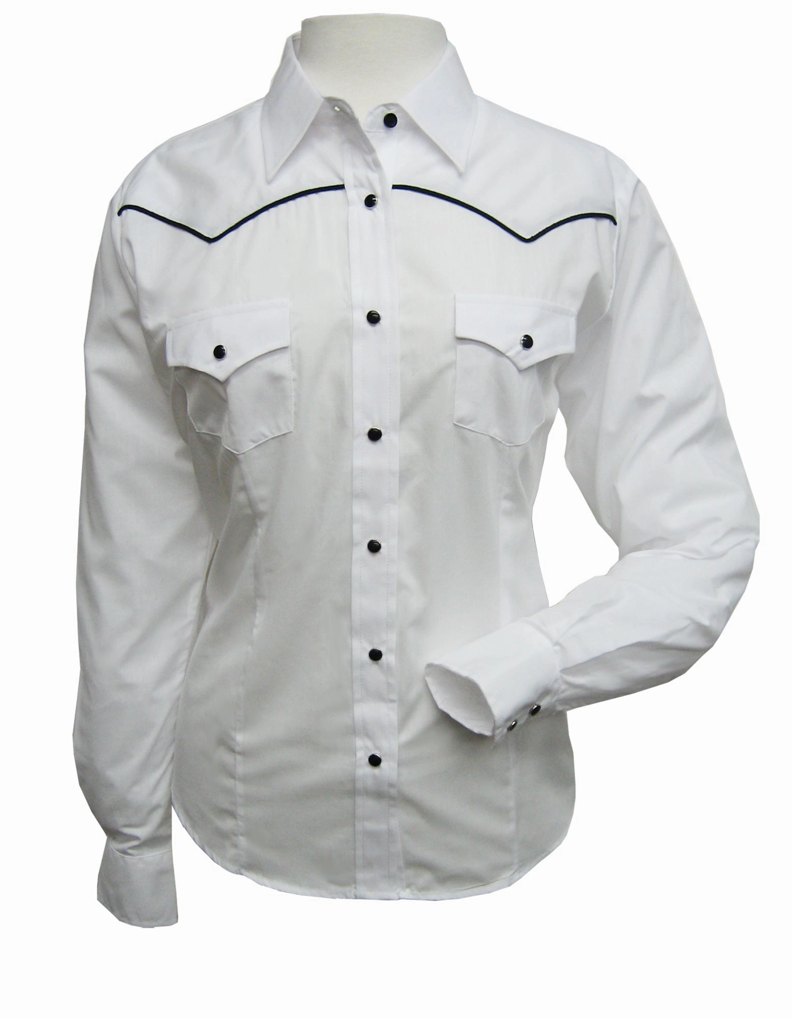 Fitted Silhouette Double Needle Hemming Ely & Walker Womens Solid White Western Shirt L/S Poly/Cotton