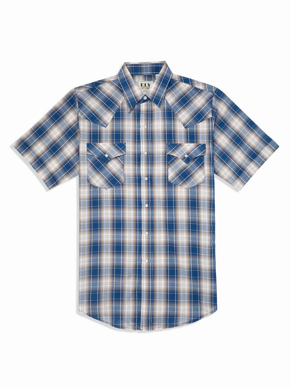 Everyday Wear Ely and Walker Mens Plaid Snap Blue Poly/Cotton S/S Shirt