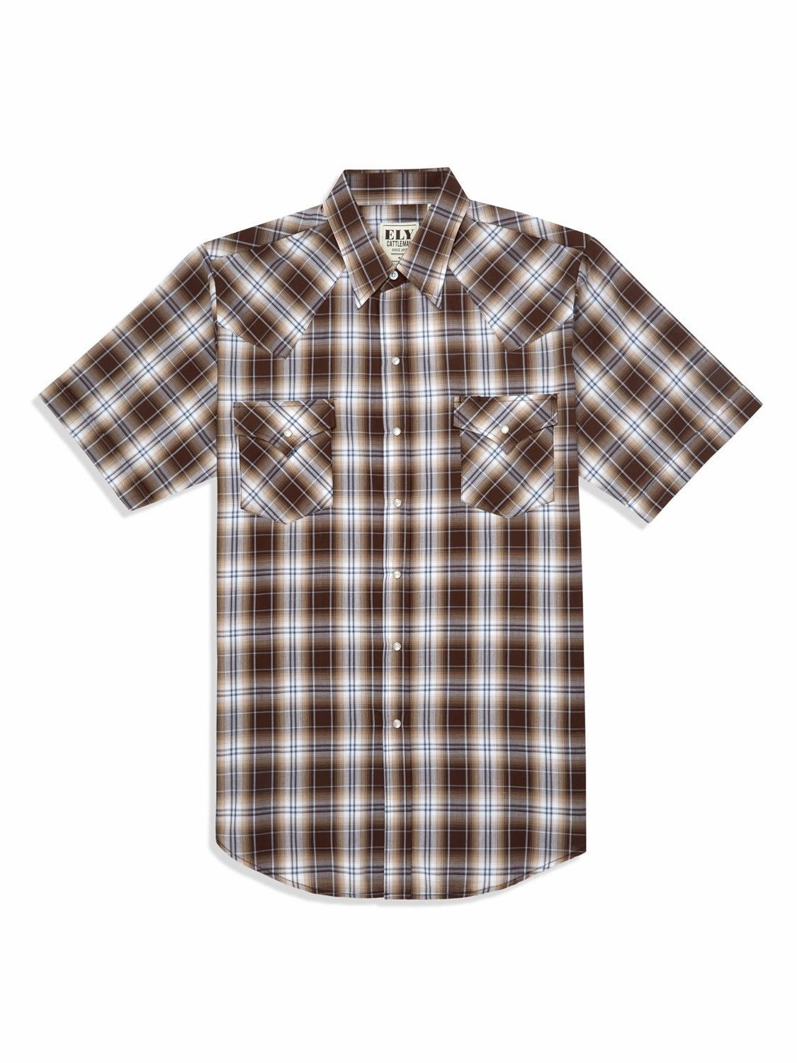 Elegant Finish Ely and Walker Mens Plaid Snap Brown Poly/Cotton S/S Shirt