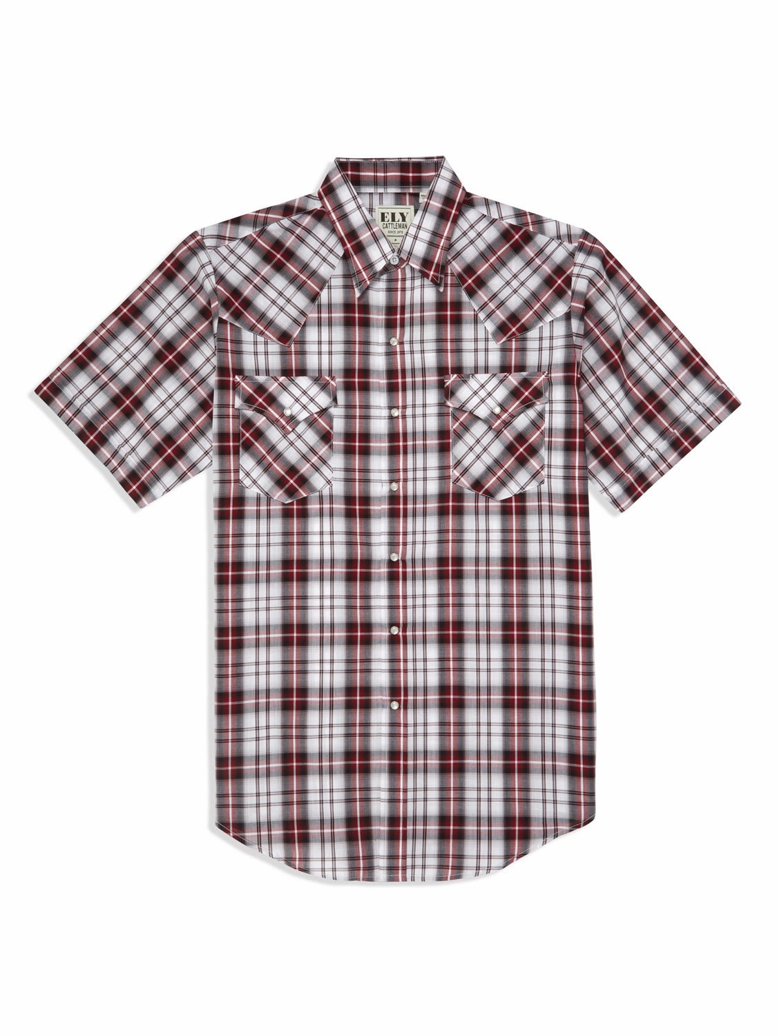 Stretch Fit Technology Ely and Walker Mens Plaid Snap Red Poly/Cotton S/S Shirt