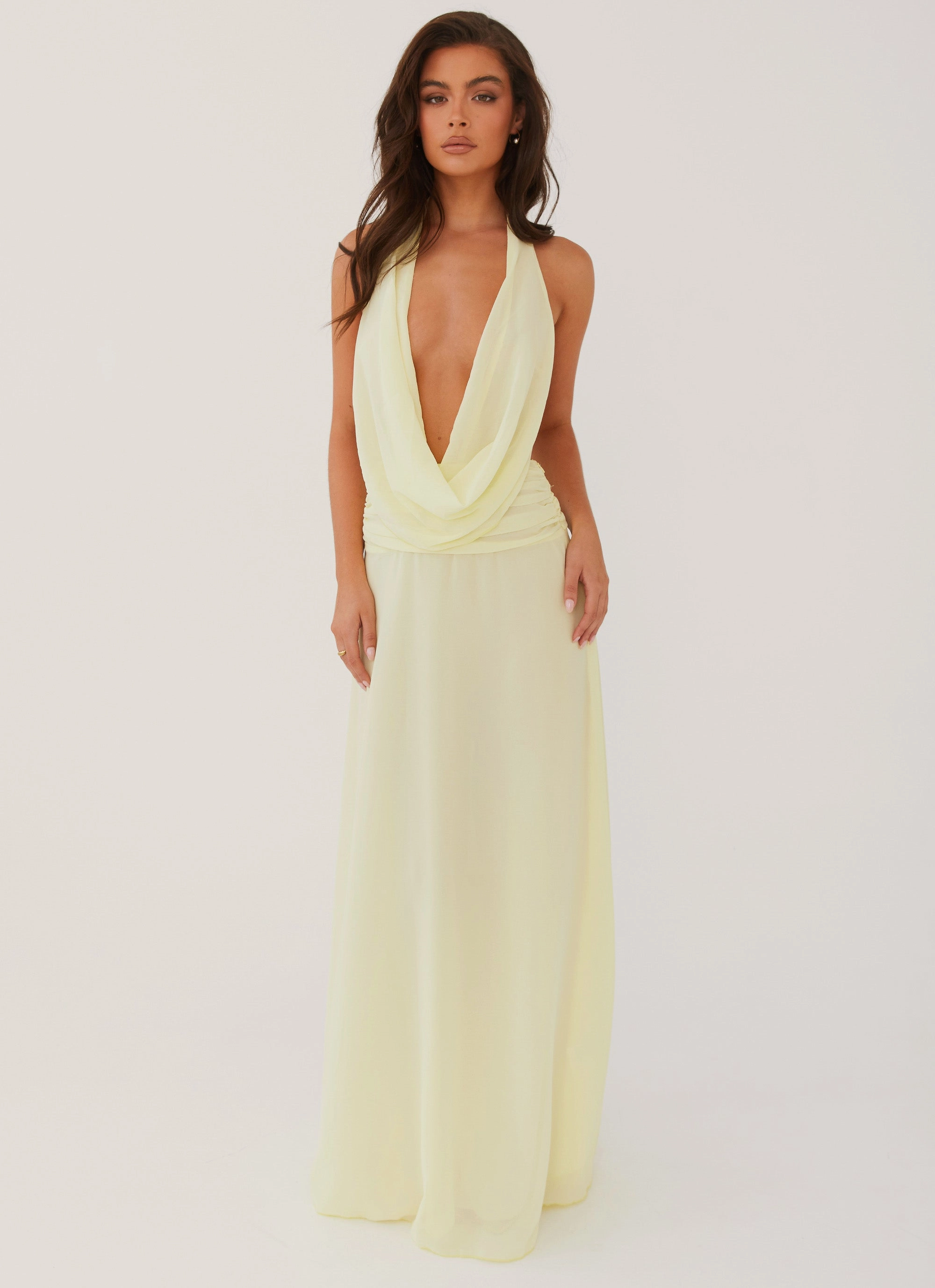 Cozy and Comfortable Korean Trend Elysia Chiffon Maxi Dress - Lemon