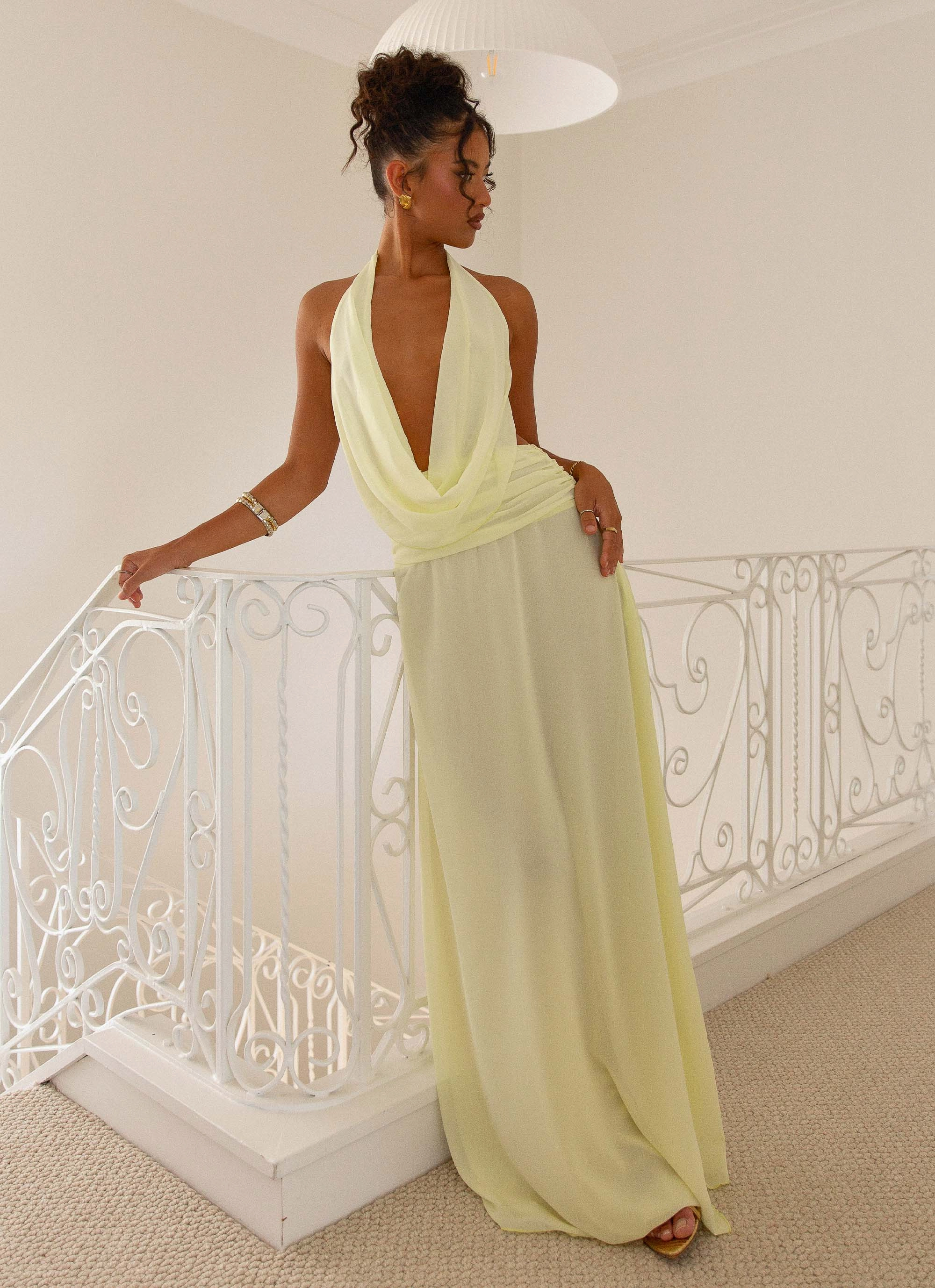 Recycled-Material Elysia Chiffon Maxi Dress - Lemon