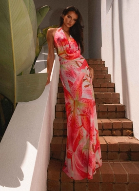 SoftTouchTexture Travel Fit Elysia Mesh Maxi Dress - White Pink Lilly