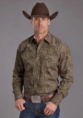 Stetson Mens San Antonio Paisley Brown 100% Cotton L/S Shirt Trendy Fashion